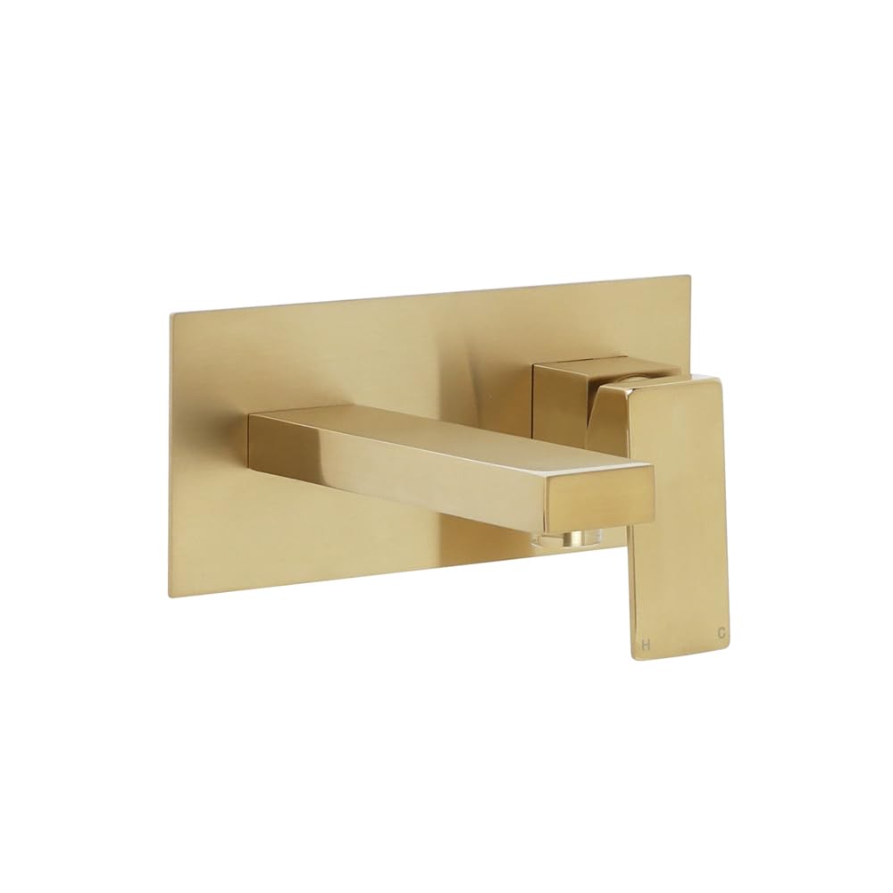 Milano Lyra Wall Mounted Bathroom Basin Mixer Tap Lever Handle - Brushed Brass