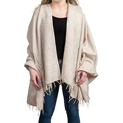 Handmade Soft Wool Shawl Wrap Pashmina Mothers Day or Christmas Gift Wearable Blanket, Over Sized Winter Scarf 50" x 72" Nepali Blanket Throw - Beige for Women Cover