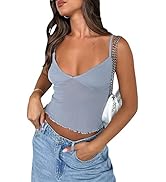 Women Y2K Spaghetti Strap Tank Tops Sexy Backless Mesh Crop Lace Cami Going Out Tops Party Club S...