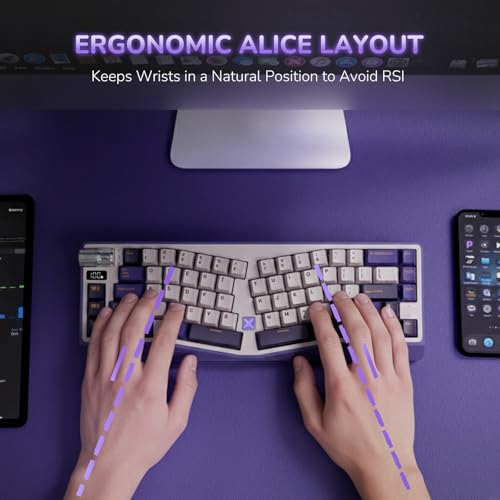 Image of RK ROYAL KLUDGE A70 Wireless Ergonomic Keyboard, 65% Alice Split Mechanical Keyboard w /Bluetooth /2.4GHz /Wired, RGB Gaming Keyboards with Knob and Gasket Mount, Hot Swappable Pre-lubed Linear Switches