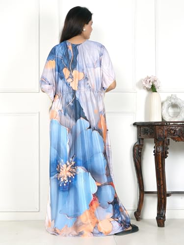 Image of Women's Printed Satin Blend Kaftan Nighty /Nightgown /Nightwear /Maxi WSR-185