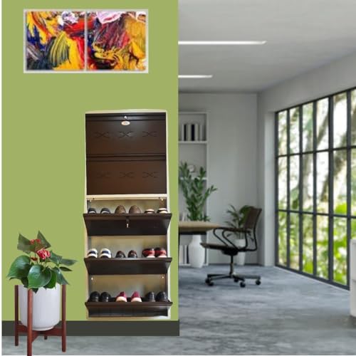Image of I Metal Shoe Rack I Double Lock Slim and Wall Mounted I 5 Shelves (Brown Colour) I Coad LC 2L-05 BR I Height 71.5 Inches, Width 29 Inches, Depth 5.5 InchesI 3 Years Warranty.
