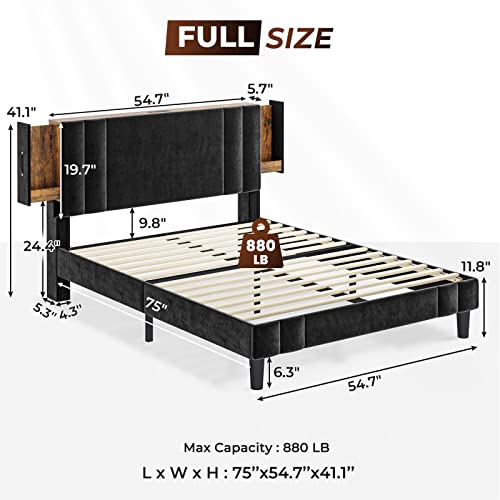 Aogllati Full Size Bed Frame With Headboard & Storage, Full Bed Frame With Charging Station, Bed Frame Full Size With Side Pulling Storage And Strong Wood Slat Support, No Spring Box Needed #TOP1