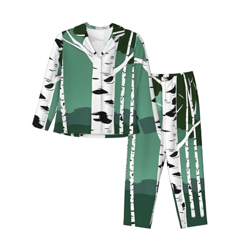 Pyjama assorti manches longues femme bouleaux en coton haut de gamme