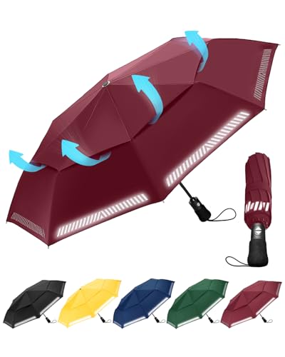 Chakipee Regenschirm Sturmfest Taschenschirm mit Reflexstreifen Umbrella...