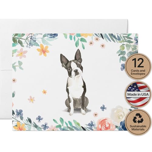 Image of Twigs Paper Boston Terrier Thank You Cards, 12 Dog Stationery Note Cards