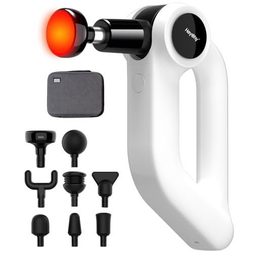 Massage Gun with Heat - Deep Tissue Percussion Massager for Pain Relief, 12mm Amplitude, 5 Speeds & 8 Attachments, Ideal for Muscle Recovery, Back Shoulder Leg - Gift for Athletes, Men, Women (White)