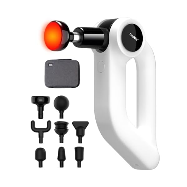 HEYCHY Deep Tissue Massage Gun with Heat, 12mm, 8 Heads, White