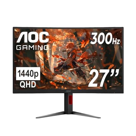 AOC CQ27G4ZH 27" Curved Gaming Monitor, QHD 2K 2560x1440, 1500R VA, 300Hz 0.3ms MPRT, HDMI x2, DP x1, Height Adjustable Stand, HDR, 3-Year Zero-Bright-dot