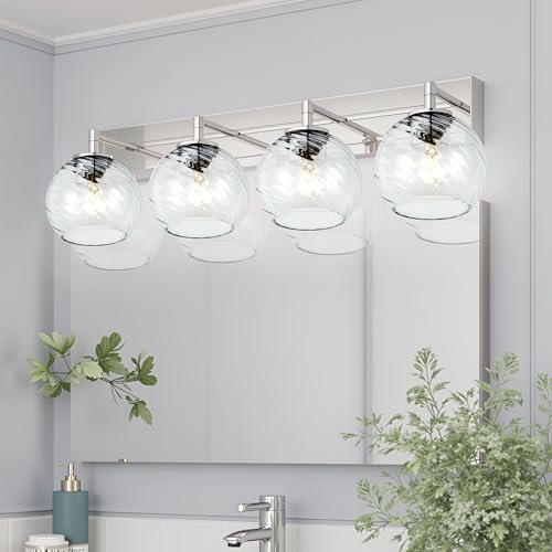 Image of 3 Pack Clear Striped Glass Shade Replacements, Globe Water Ripple Glass Lamp Shade Covers for Light Fixtures, 1.65 Inch Fitter Globes Lampshades for Wall Sconces Chandelier Pendant Lights