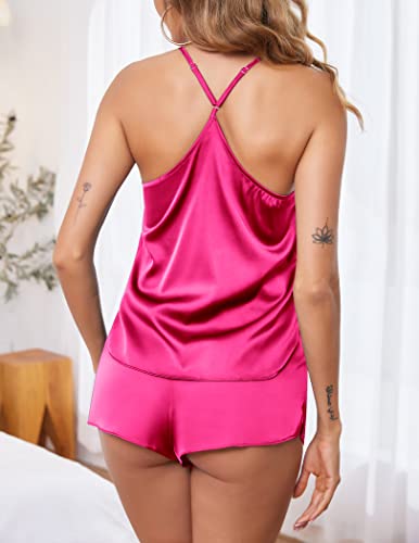 Image of Ekouaer Silky Women Pajamas Set Satin Cami Top & Shorts Lingerie Pjs | 2 Piece Silk Nightwear Soft Camisole Sleepwear for Home, Daily Wear, Wedding, Party, Date Nights