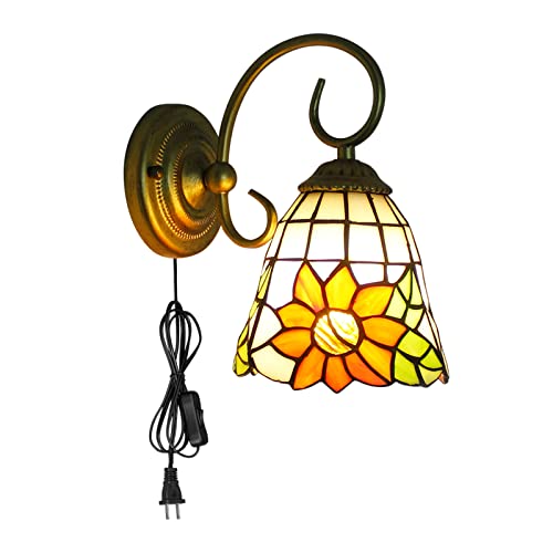 Image of Kiven Wall lamp E26 1-Light Plug-in Bulb not Included Wall Sconce Glass Shade 6 Foot Black Cord(BD0534)