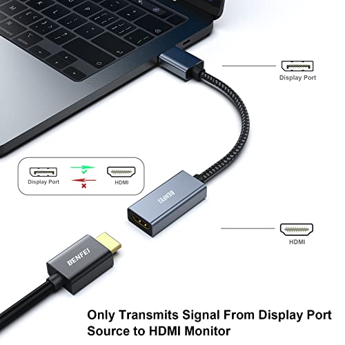 Image of BENFEI 2 Pack 4K DisplayPort to HDMI Adapter Cable, (2K 60Hz, 1080p 120Hz) Uni-Directional Display Port to HDMI Monitor Converter Compatible for HP, Dell, GPU, AMD, NVIDIA, More. Male to Female