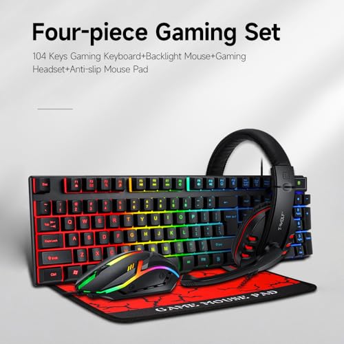 Image of Yunir Wired RGB Backlit Gaming Keyboard and Mouse Combo, Gaming Headset Mouse Pad Combo,Rainbow Backlight Gaming Set,Ergonomic Design,All in 1 PC Bundle for Wins PC