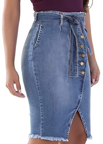 Saia Jeans Midi, Sawary Jeans, Feminino, Indigo, 38