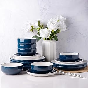 Ceramic Dinnerware Sets,Double Color Glaze Plates and Bowls Set,Highly Chip and Crack Resistant | Dishwasher & Microwave Safe | Round Dishes Set Service for 6
