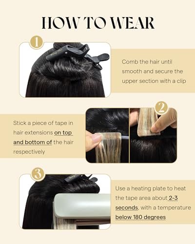 Image of Ve Sunny Hair Tape in Hair Extensions Human Hair Natural Black | Remy Hair Tape Extensions,20Inch 50g 20Pcs,Adhesive Skin Weft,for Prom Party