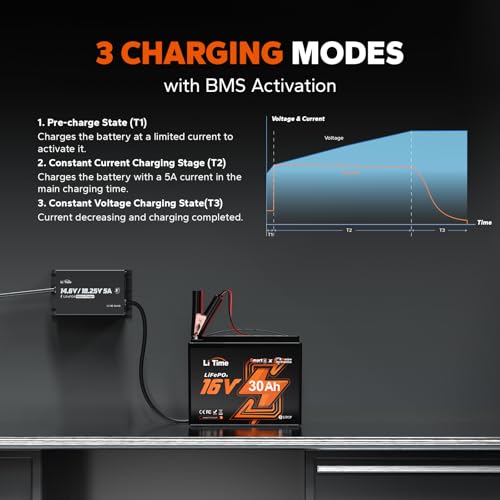 Image of LiTime 12V /16V 5A LiFePO4 Battery Charger, Waterproof, 14.6V /18.25V Output