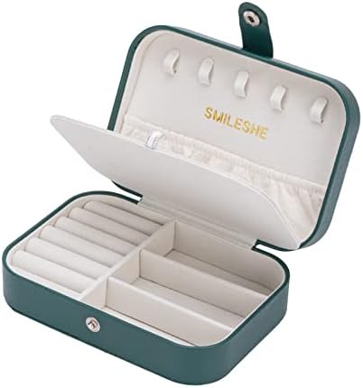 Smileshe Jewellery Box, Small PU Leather Travel Organiser Gift Boxes, Portable Jewelry Case Display Storage for Necklaces, Earrings, Rings, Bracelets