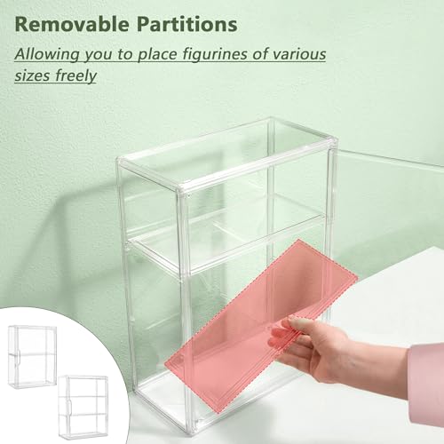 Image of Acrylic Display Case for Collectibles 3 Tier Wall-Mounted Display Case with 2 Movable Plates Clear Display Cases for Figures with Magnetic Door Tall Display Box, 4 Pack