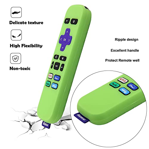 [2 Pack] Pinowu Remote Cover (Glowing In The Dark) Compatible With Roku Simple Remote, Anti Slip Silicone Cover Suitable For Roku Express And Roku Premiere Player Remote (Blue And Green) #TOP2