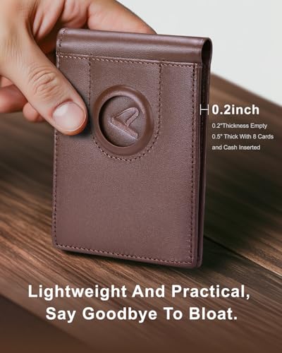 Image of ALLIVE Airtag wallet for men - Genuine Leather Mens Wallet RFID Blocking Slim Billfold with Built-in AirTag Holder, 8 Card Slots, Minimalist Front Pocket Wallet with Gift Box(Vintage Brown)