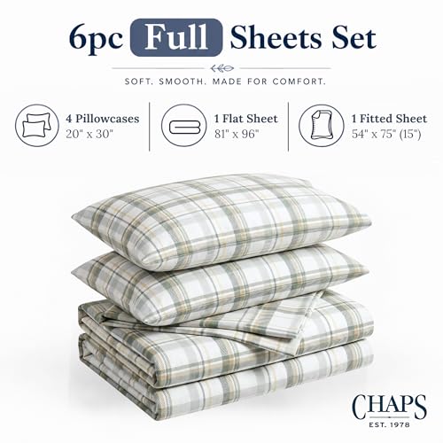 Image of Chaps Full Size Sheet & Pillowcase Sets- 6 Piece, Deep Pocket, Wrinkle Free