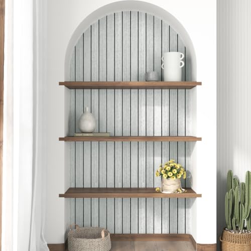 Paneles de pared de listones de madera autoadhesivos blancos y grises 3D 7