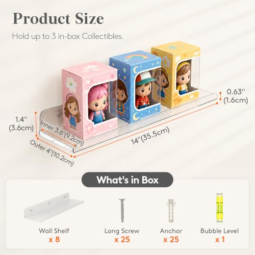 Image of Lifewit Acrylic Floating Shelves for Wall 14 inch Clear, 8 Pack