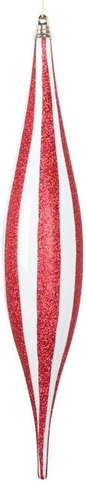 Vickerman 731314-13" White/Red Glitter Oval Drop Christmas Tree Ornament (2 Pack) (MT230413)
