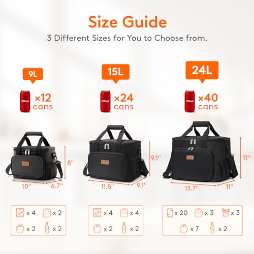 Lifewit Lunch Bag for Men, Insulated Lunch Box Leakproof Soft Cooler Cooling Tote for Adult Women, Waterproof Reusable Lunch Bags for Work Office Outdoor Picnic Camping, Black, 12- image 8