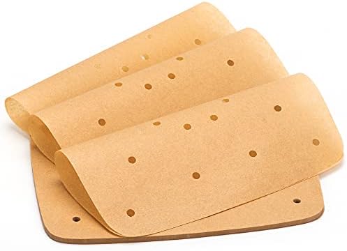 Macood Air Fryer Parchment Paper 100 Pcs 8.5 Inch Unbleached Square Perforated Paper for Air Fryers/Baking/Cooking/Steaming Basket (Brown)