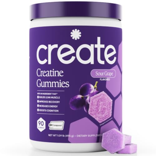 Image of Create Creatine Gummies - Energy & Strength - 90ct - Sour Grape | NSF Certified for Sport - Made with Creatine Monohydrate, Vegan & Gluten-Free, Anti-Melting Formula, 1.5g per Gummy