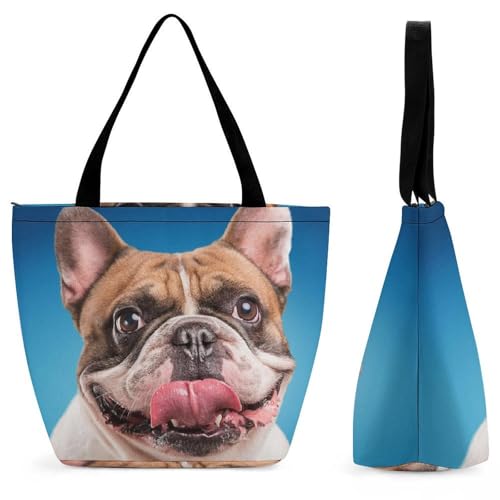 Sac de shopping bouledogue mignon grand volume 28.5x18x32.5cm