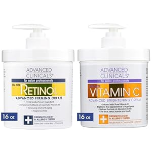Advanced Clinicals Retinol Body Lotion + Brightening Vitamin C Cream 2pc Skin Care Set | Skin Tightening Body Moisturizer & Face Lotion | Crepey Skin Care Treatment | Skin Care Products, 2pc Set
