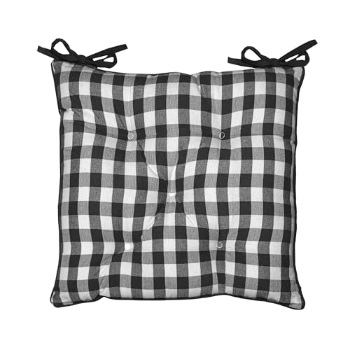 Image of CHAIRPAD |100% Cotton,18x18 Inch Square Chair Pad Seat Cushion, Office Chair pad, Indoor /Outdoor, Dining Living Room, Kitchen with Ties- Pack of 1 (Black)