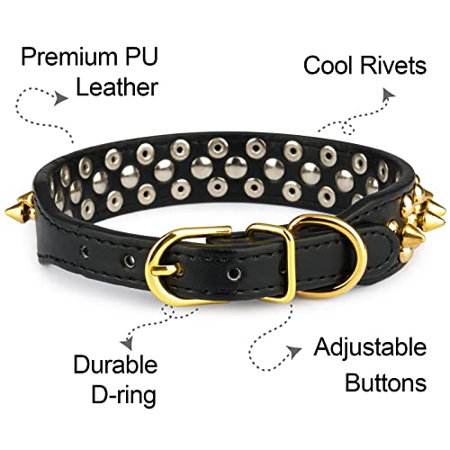 Golden Spike Collar For Dogs, Epesiri Gold Chain Dog Collars, Spiked Dog Collar, Durable Pu Leather Studded Dog Collar With Leash, Funny Mushrooms Rivet Small Puppy Pet Cat Adjustable Collar Black S #TOP3
