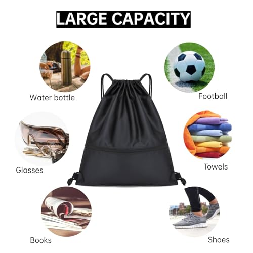 JALEVID Turnbeutel mit Reißverschluß Kordelzug, Drawstring Rucksack Sporttaschen Schwarz Sportbeutel für Herren Damen für Sport Reisen Schule Urlaub Reisen Wandern