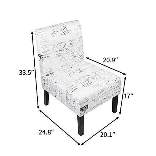 Sthouyn Modern Fabric Armless Accent Chair Set Of 2 Decorative Slipper Chair Vanity Chair For Bedroom Desk, Corner Side Chair Living Room Furniture English Letter Print White #TOP6