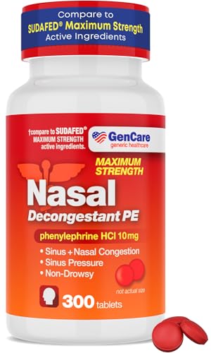 GenCare - Nasal Decongestant (10mg Tablets) Phenylephrine HCl (300 Tablets Per Bottle) | Value Pack...