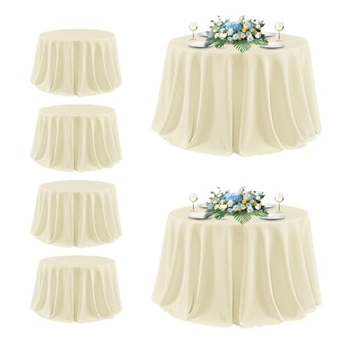 Image of sancua Round Tablecloth 132 Inch Diameter, 6 Pack - Circle Polyester Fabric Table Cloth for Wedding Party Reception Banquet Birthday, Washable Formal Table Cover (Fit 54-96 Inch Tables), Beige