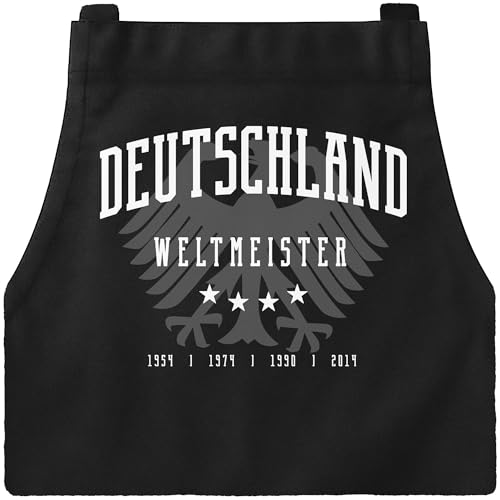MoonWorks Grill-Schürze für Männer Deutschland vier Sterne 54 74 90 2014 WM Fußball Weltmeistser Adler Baumwoll-Schürze Küchenschürze schwarz unisize