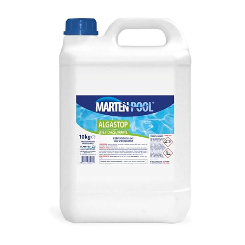 Algastop 5KG Antialghe Liquido Antialghe di Altissima Qualità, Antialghe Liquido per Piscina, Azione Preventiva, Non Schiumogeno, Effetto Azzurrante, Per Piscina e Spa