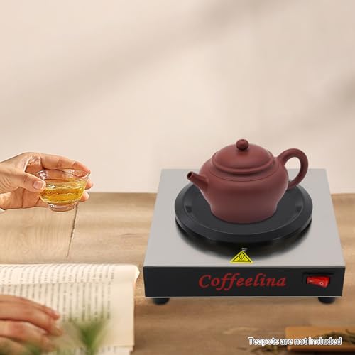 Commercial Coffee Warmer 110V 80W, Large 5.9” Heating Plate for Mugs & Decanters, Auto Shut-Off, Stainless Steel Beverage Warmer for Cafe, Office, Buffet