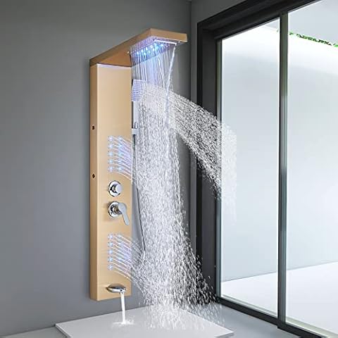FCOTEEU Shower Panel Tower System with LED Rainfall Waterfall Shower Head Cover