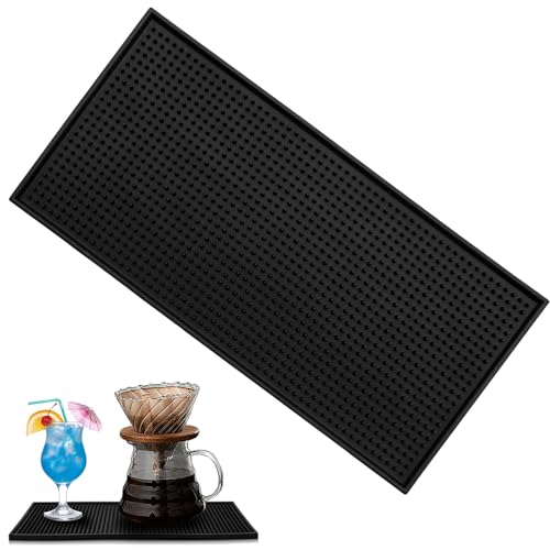 XIANGLONGY Gummi Barmatte, 30 x 15 cm Abtropfmatte Geschirr, Hitzebeständiges Rutschfestes Abtropfmatte Schwarz für Bar Küche Café Restaurants Theke