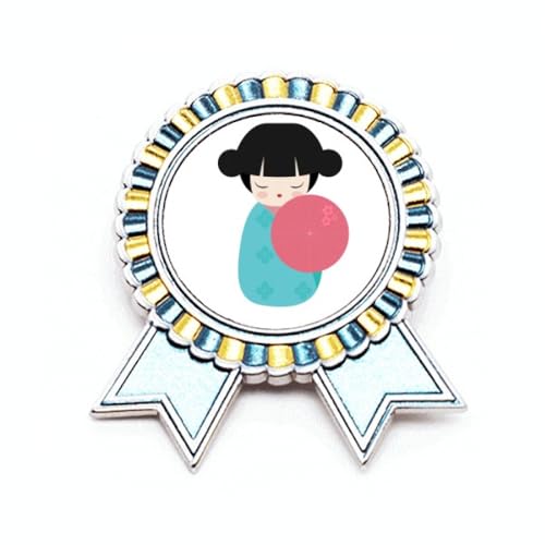 Broche kimono bleu poupée japonaise en métal M accessoire élégant pour robe