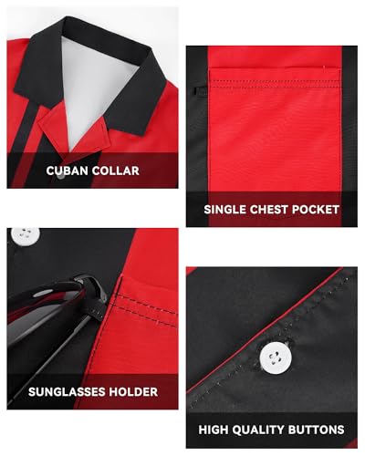 Bowling Shirts for Men Short Sleeve Hawaiian Button Down Shirts 1950s Vintage Beach Casual Shirt with Pocket4