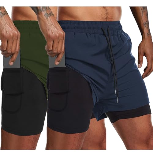 Short de course 2 en 1 homme séchage rapide avec poche de sport