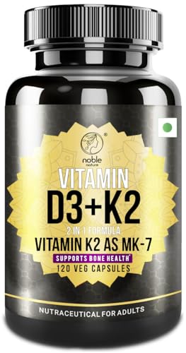 Noble Nature D3 4000 IU + K2 as MK7 Supplement | Supports Stronger Immunity & Bone & Heart Health | Healthy Heart For Men And Women - 120 Veg Capsules